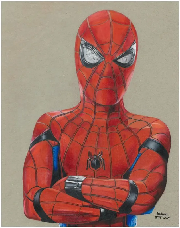Spider-Man’s service to his community inspires a bright red portrait about contribution and the wish to help others.