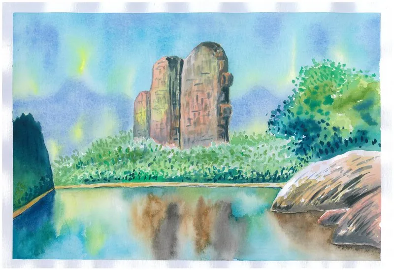 Two landscapes painted with his parents during a family journey through Guilin’s mountains and rivers.