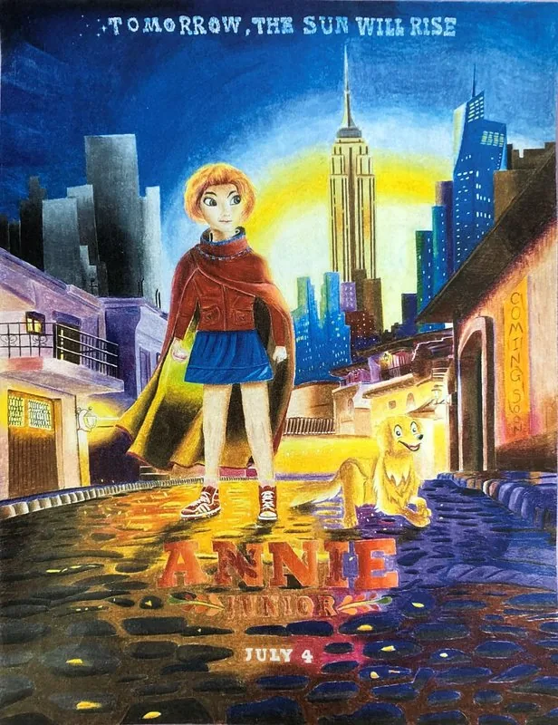 An Annie musical poster contrasts hardship in 1930s New York with the bright future imagined through the story.