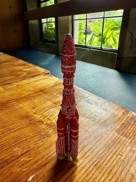 A red printed rocket demonstrator made for the CREST project