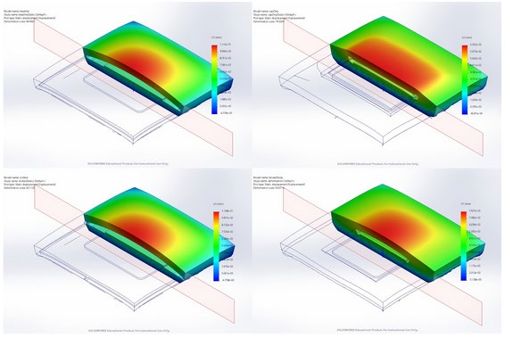 Four team SolidWorks simulations comparing processor-package lid concepts